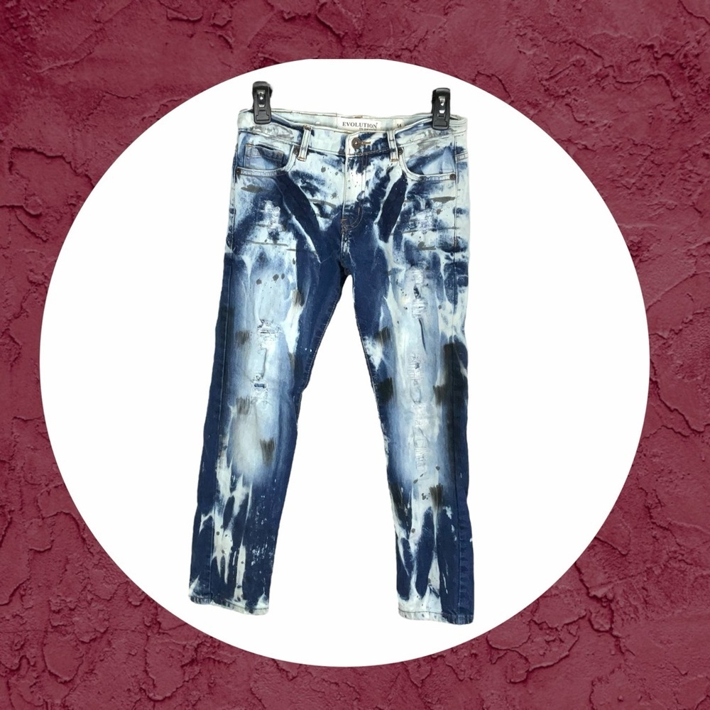 Evolution Ripped Bleached Splotchy Jeans Girls Sz 14
